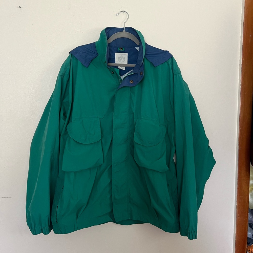 Vintage Teal and Navy Windbreaker Jacket Men’s X-Large with Hood